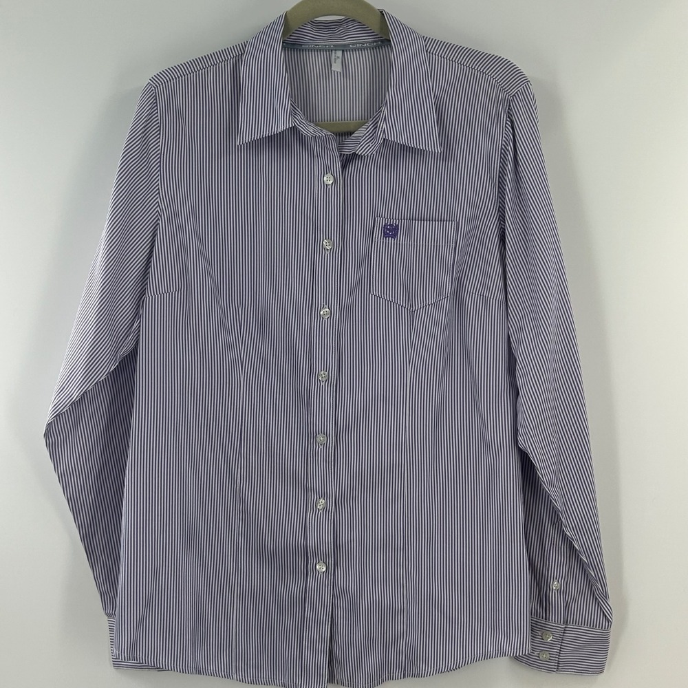 Cinch Womens XL Purple White Striped Button Down Long Sleeve Western Shirt